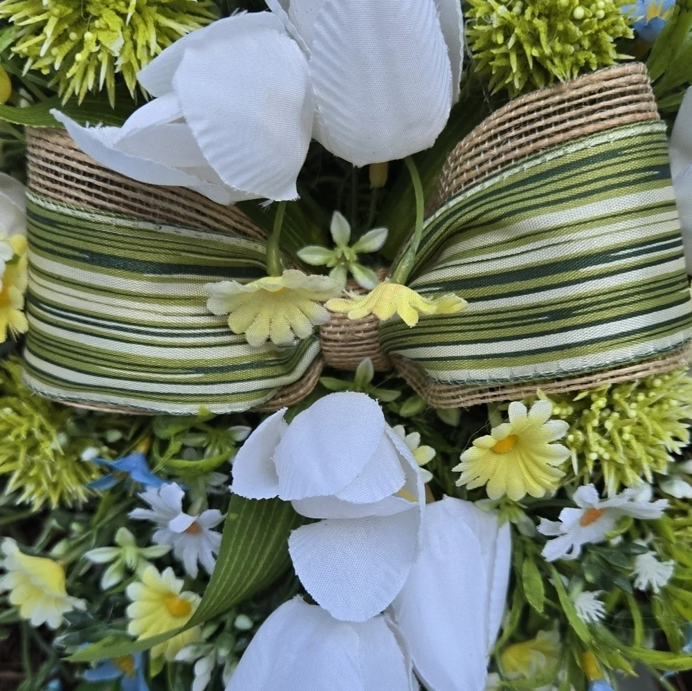 Handmade Yellow and Green Easter Bunny Wreath